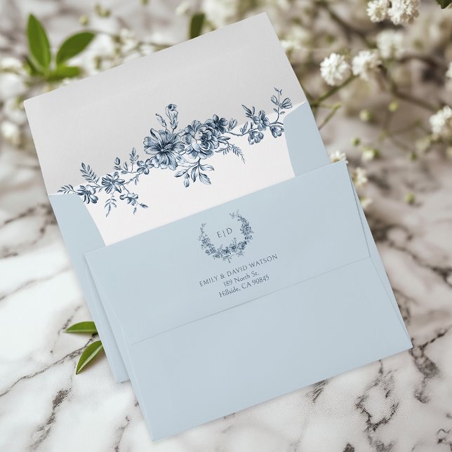 Customised Elegant Engraved Blue Floral Envelope (Creator Uploaded)