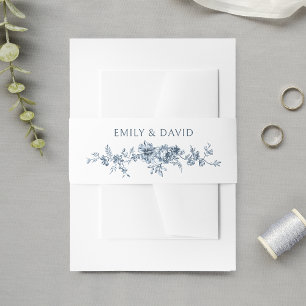 Customised Elegant Engraved Blue Floral  Invitation Belly Band