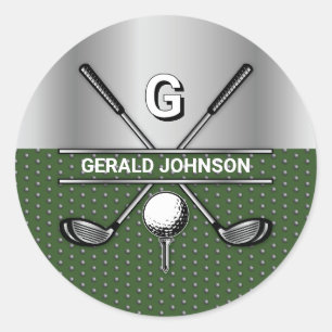 Customised Elegant Golf Monogram Logo Classic Round Sticker