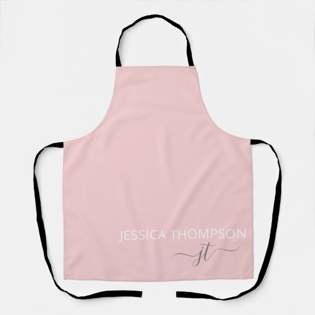 Customised Elegant Modern Monogram Name Blush Pink Apron (Front)