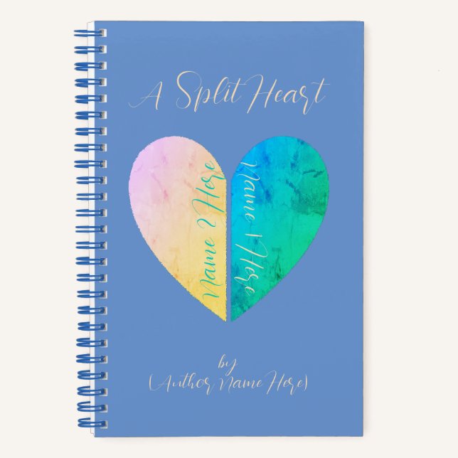 Customised Elegant Split Heart Yellow Blue Journal (Front)