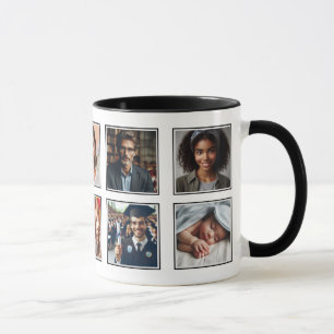 Customised Elegant Ten Photo Collage Black White Mug