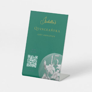 Customised Emerald Quinceanera QR Code Cash App Pedestal Sign