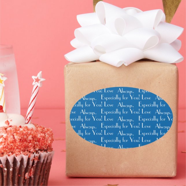 Customised "Especially for You! Love Always" Blue Oval Sticker (Party)