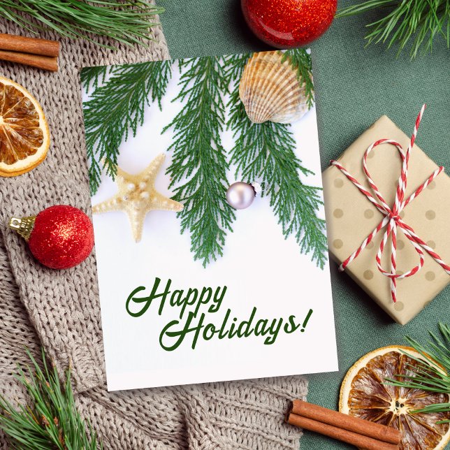 Customised Evergreen/Sea Shells Holiday Card (Creator Uploaded)