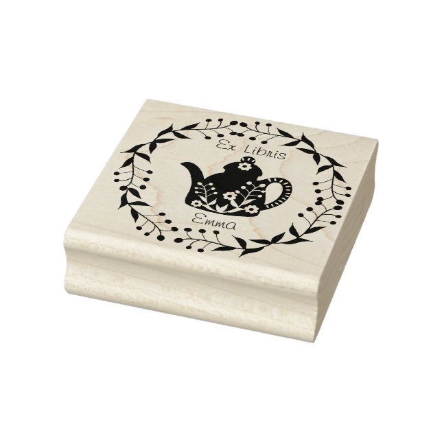 Customised Ex Libris floral teapot  Rubber Stamp (Stamp)