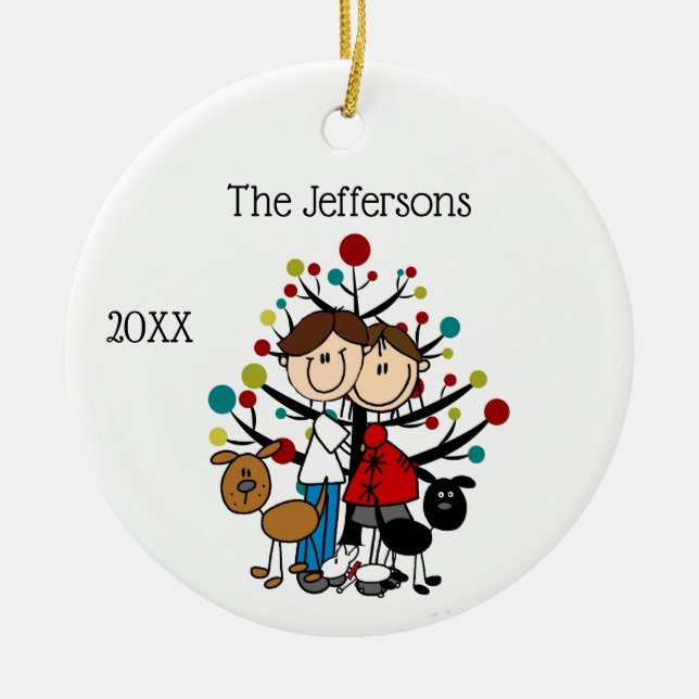 Customised  Expectant Couple With 3 Dogs Ornament (Front)