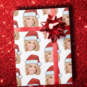 Customised Face Photo Santa Hat Funny Christmas Wrapping Paper