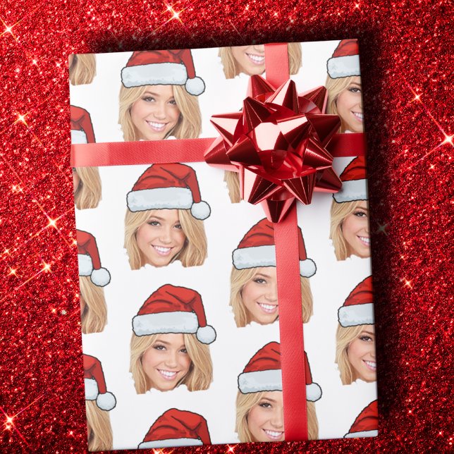 Customised Face Photo Santa Hat Funny Christmas Wrapping Paper (Creator Uploaded)