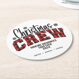 Customised Family Christmas Crew 2024 T-Shirt Round Paper Coaster