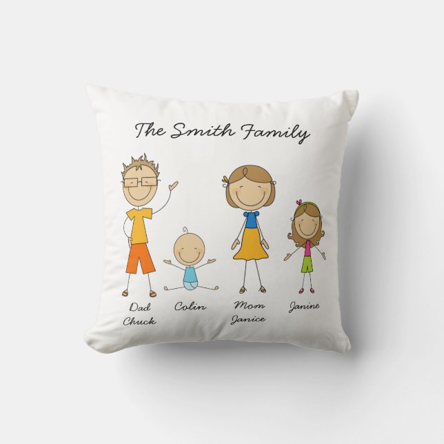 Customised Family Stick Figure Pillow (Front)