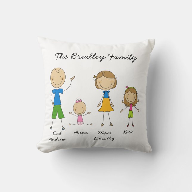 Customised Family Stick Figure Pillow (Front)