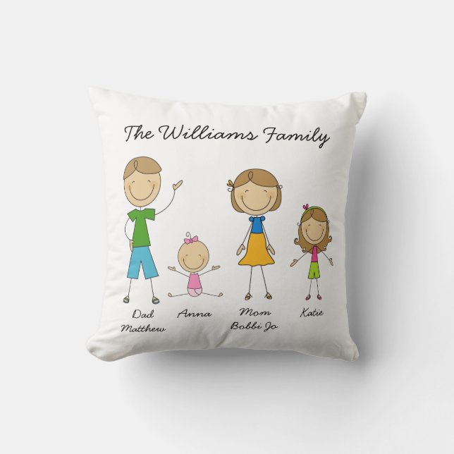 Customised Family Stick Figure Pillow (Front)