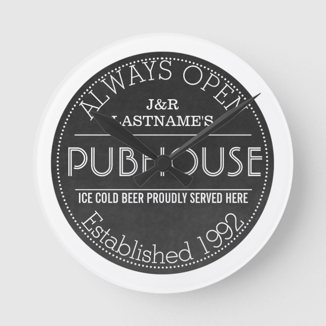 Customised Faux Chalkboard Pub Sign Coaster Round Clock (Front)