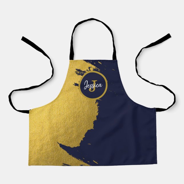Customised Faux Gold Brushstrokes with Navy Blue Apron (Front)