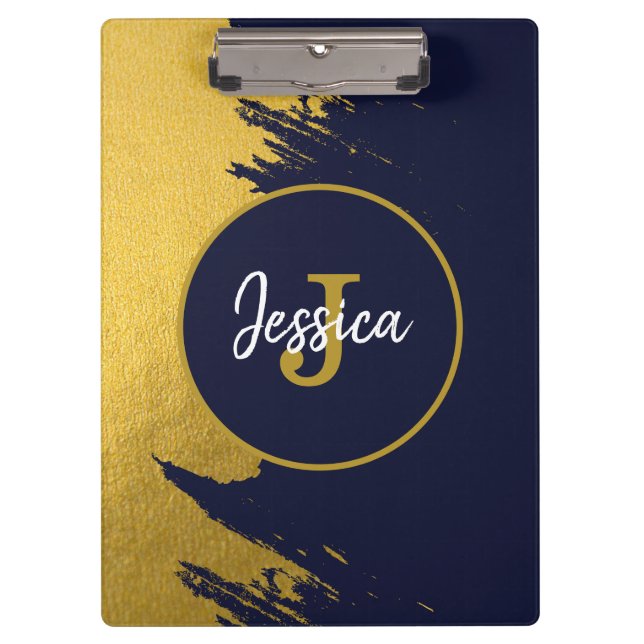 Customised Faux Gold Brushstrokes with Navy Blue Clipboard (Front)