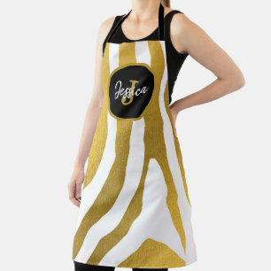 Customised Faux Gold Zebra Print Stripes Pattern Apron