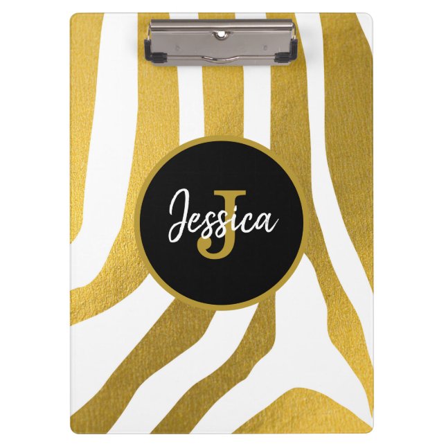 Customised Faux Gold Zebra Print Stripes Pattern Clipboard (Front)