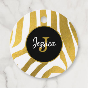 Customised Faux Gold Zebra Print Stripes Pattern Favour Tags