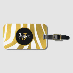 Customised Faux Gold Zebra Print Stripes Pattern Luggage Tag