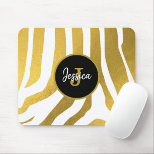 Customised Faux Gold Zebra Print Stripes Pattern Mouse Pad