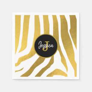 Customised Faux Gold Zebra Print Stripes Pattern Napkin