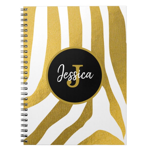 Customised Faux Gold Zebra Print Stripes Pattern Notebook (Front)