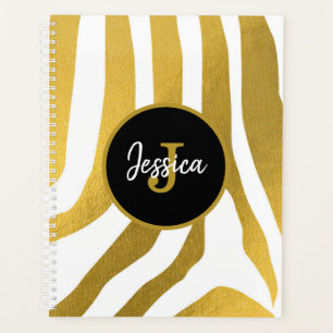 Customised Faux Gold Zebra Print Stripes Pattern Planner