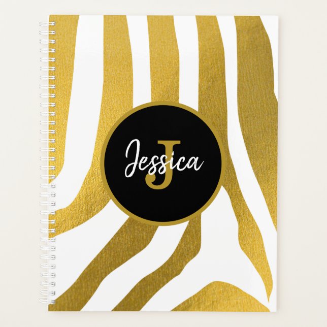 Customised Faux Gold Zebra Print Stripes Pattern Planner (Front)