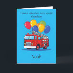 Customised Fire Truck Grandson Birthday Poem Card<br><div class="desc">Celebrate your beloved little one with this personalised birthday poem card—perfect for your very special grandson! Featuring an adorable fire truck with balloons, this cheerful design is sure to delight. Use our Design Tool to customise every part: the name on the front, the poem on the inside, and the birthday...</div>