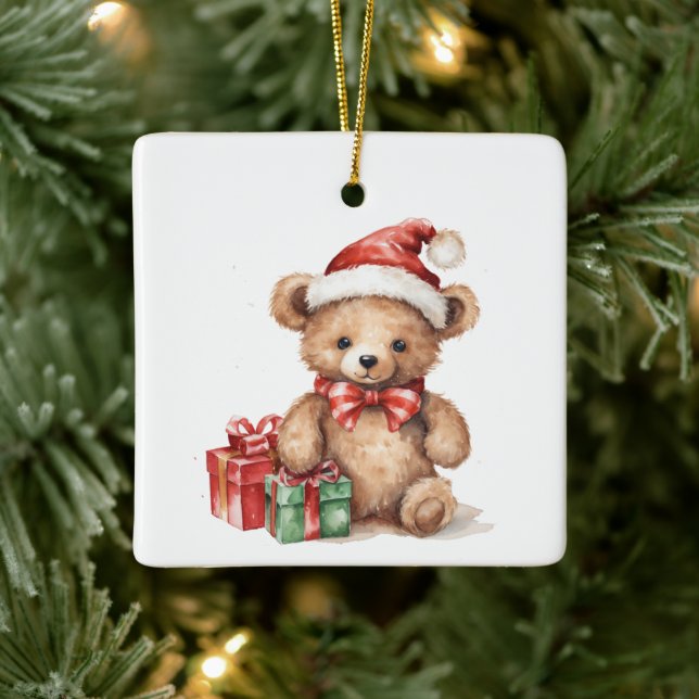 Customised First Christmas Whimsical Teddy Bear  Ceramic Ornament (Tree)