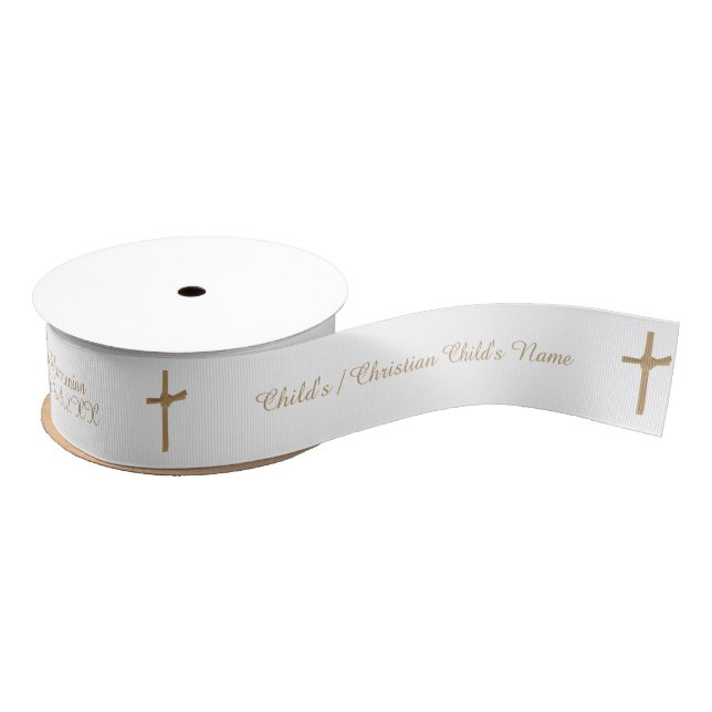 Customised First Holy Communion Elegant Gold Cross Grosgrain Ribbon (Spool)