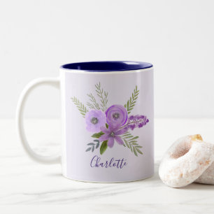 Customised Floral Violet Purple Lavender Two-Tone Coffee Mug