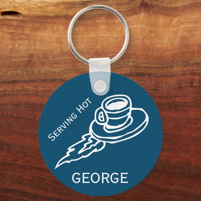 Customised Flying Coffee Saucer Navy Key Ring (Front)