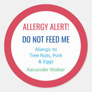 Customised Food Allergy Alert Personalised Kids Classic Round Sticker
