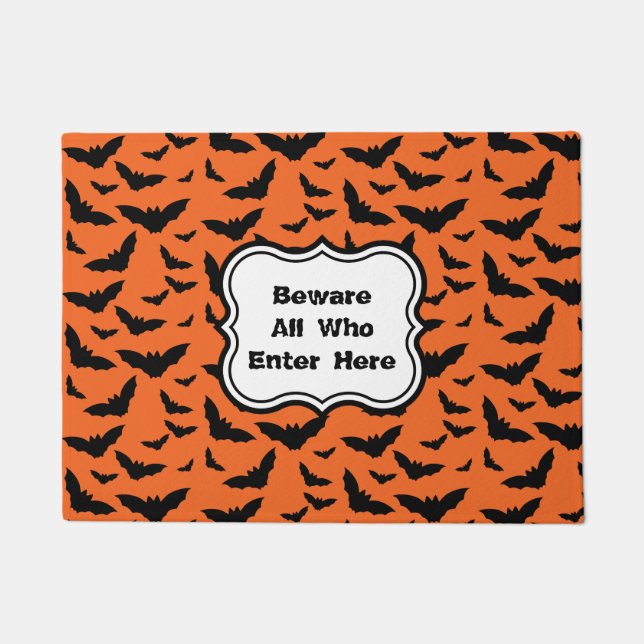 Customised Fun Orange and Black Flying Bats Doormat (Front)