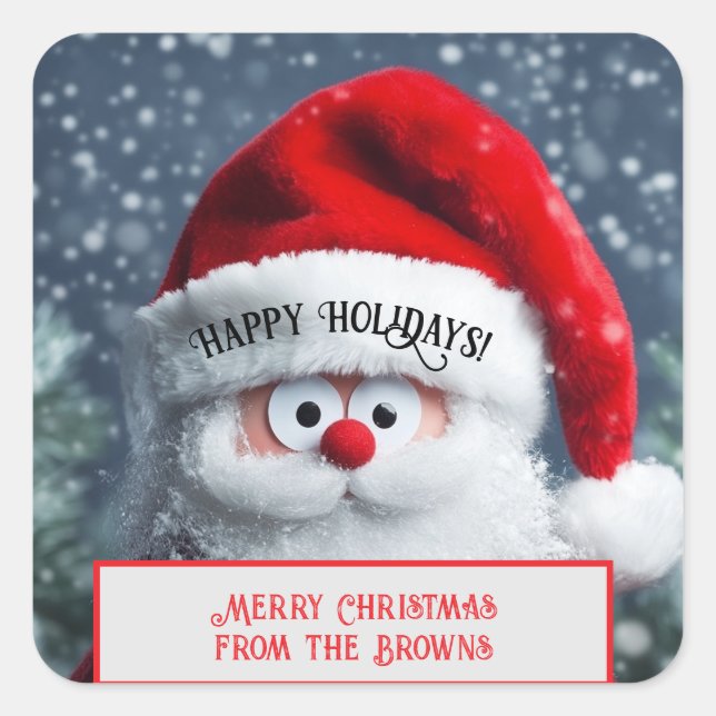 Customised Funny Santa Labels, Happy Holidays,  Square Sticker (Front)