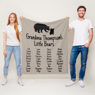 Customised Gift With Grandkid's Names Grandma Bear Fleece Blanket