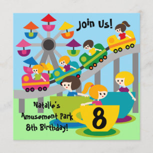 Customised Girls Amusement Park Birthday Invites