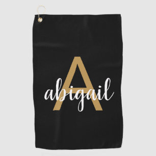 Customised Girly Gold Elegant Modern Monogram Name Golf Towel