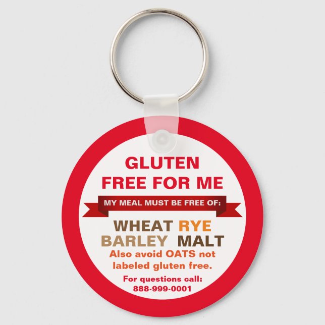 Customised Gluten Free Food Guide Medical Info Key Ring (Front)