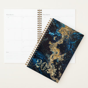 Customised Gold Blue MARBLE Agenda Daily Weekly