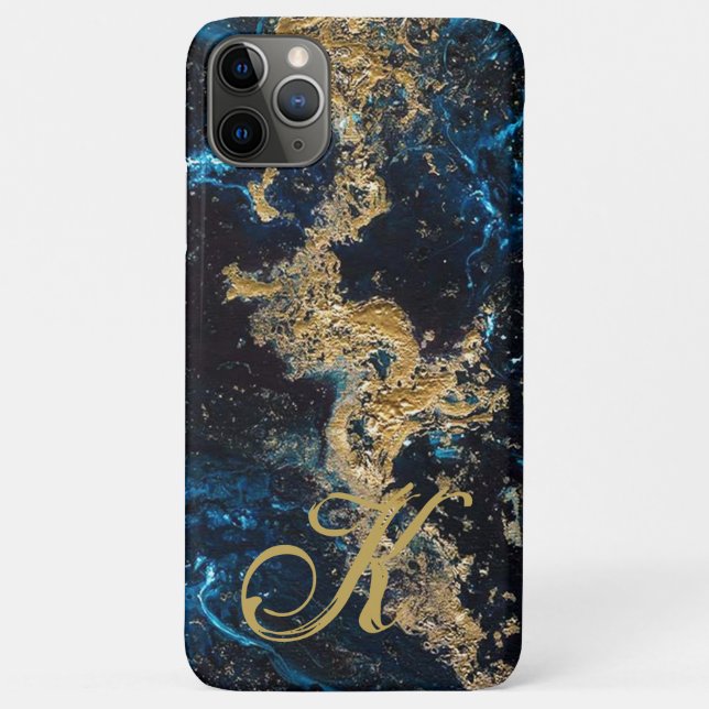 Customised Gold Blue MARBLE Phone Case Initial Pro Case-Mate iPhone Case (Back)