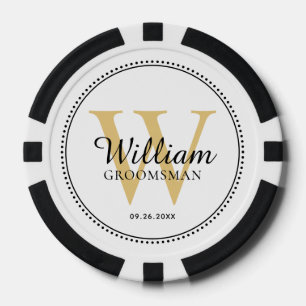 Customised Gold Monogrammed Groomsman White Poker Chips
