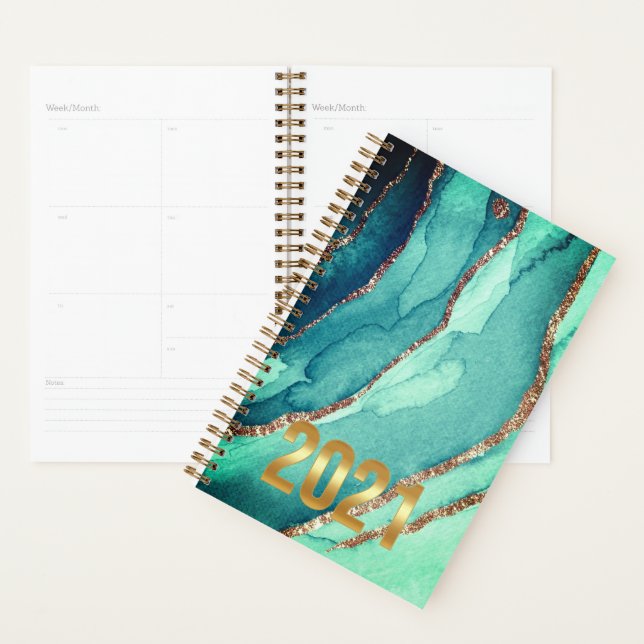 Customised Gold Teal Blue MARBLE 2021 Planner (Display)