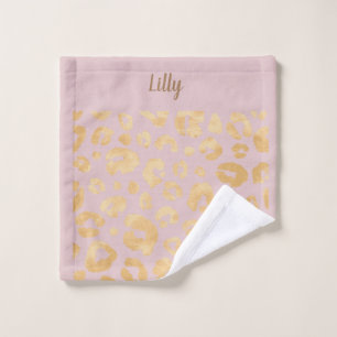 Customised Golden Metallic Pink Cheetah Print Wash Cloth