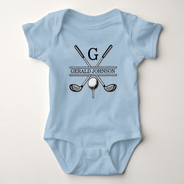 Customised Golf Monogram Design Baby Bodysuit (Front)