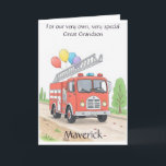 Customised Great Grandson Child Birthday Poem Card<br><div class="desc">Make any child’s birthday extra special with this cheerful, fully customisable fire truck card. A bright red fire engine, complete with colourful balloons tied to its ladder, rolls down a sunny country road—bringing smiles and excitement to the celebration. The charming illustration is paired with a heartfelt message that you can...</div>