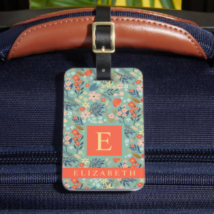Customised Green Floral Blue Pink Orange Flowers Luggage Tag