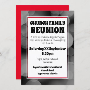 Customised Grey Bokeh CHURCH FAMILY REUNION Invitation